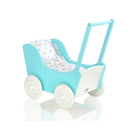 Doll pram White- Turquoise Bedding Set White with Blue and Gray Stars