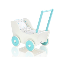 Doll pram White with Turquoise Bedding Set White with Blue and Gray Stars