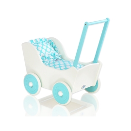 Doll pram White with Turquoise Turquoise with Big White Dots Bedding Set
