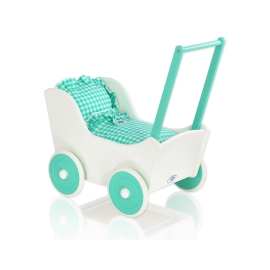 Doll pram Wood White with Mint -621