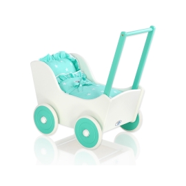Doll pram Wood White with Mint -717