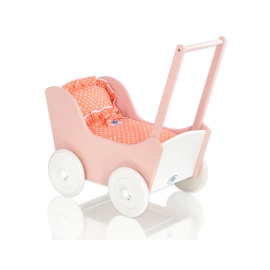 Doll pram Wooden Carriage Powder-Rosa White -761