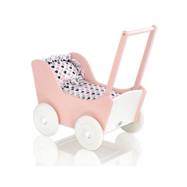 Doll pram Wooden Carriage Powder-Rosa White -767