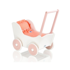 Doll pram Wooden Stroller White with Powder Rosa -761
