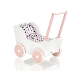Doll pram Wooden Stroller White with Powder Rosa -767