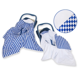 Double-sidead car seat blanket- Chessboard dark blue