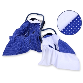 Double-sidead car seat blanket- White dots on navy blue