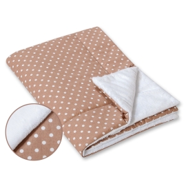 Double-sided baby blanket minky- White dots on brown