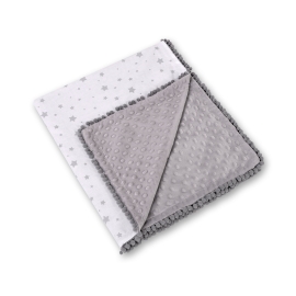 Double-sided baby blanket minky with pompoms - mini gray stars