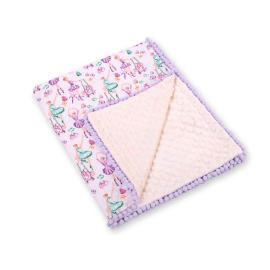 Double-sided baby blanket minky with pompons - ballerinas lilac