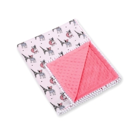 Double-sided baby blanket minky with pompons - doggies white