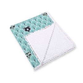 Double-sided baby blanket minky with pompons - mint forest