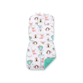 Double-sided Baby Pram Liner Pad Cushion  - foxes beige/mint