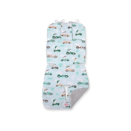 Double-sided Baby Pram Liner Pad Cushion  - mint rabbits/gray