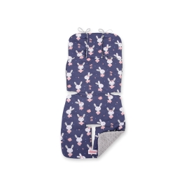 Double-sided Baby Pram Liner Pad Cushion  - rabbits navy blue/gray
