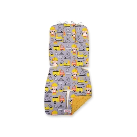 Double-sided Baby Pram Liner Pad Cushion  - yellow excavators/honey yellow