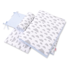 Double-sided bedding set 3-pcs - clouds gray/blue