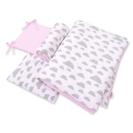 Double-sided bedding set 3-pcs - clouds gray/pink