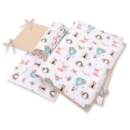 Double-sided bedding set 3-pcs - foxes beige/beige