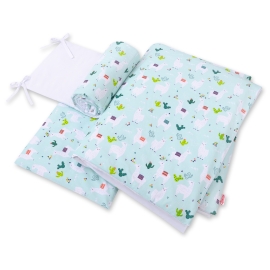 Double-sided bedding set 3-pcs - lama mint/white