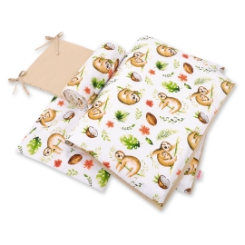 Double-sided bedding set 3-pcs - sloths beige/beige