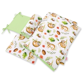 Double-sided bedding set 3-pcs - sloths beige/green