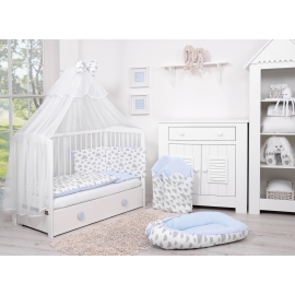 Double-sided bedding set 5-pcs with mosquito-net - clouds gray/blau