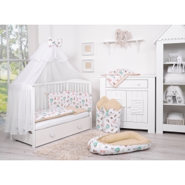 Double-sided bedding set 5-pcs with mosquito-net - foxes beige/beige