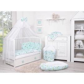 Double-sided bedding set 5-pcs with mosquito-net - lama mint/white