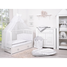 Double-sided bedding set 5-pcs with mosquito-net - mini gray stars/gray