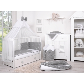 Double-sided bedding set 5-pcs with mosquito-net - mini stars white/white