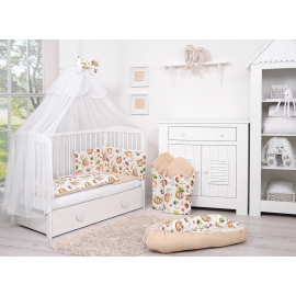 Double-sided bedding set 5-pcs with mosquito-net - sloths beige/beige