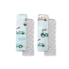 Double sided car seat belts pads Baby Shoulders  mint rabbits/gray