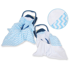 Double-sided car seat blanket- Chevron blue-white