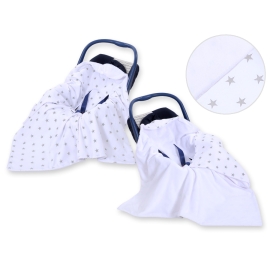 Double-sided car seat blanket- Gray stars on white