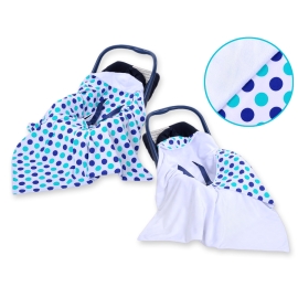 Double-sided car seat blanket- Mint-navy blue dots