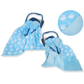 Double-sided car seat blanket- Owls blue