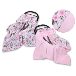Double-sided car seat blanket - peony flower pink