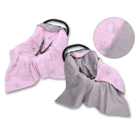 Double-sided car seat blanket - pink rabbits