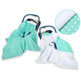 Double-sided car seat blanket- White dots on mint