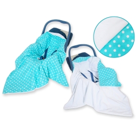 Double-sided car seat blanket- White dots on turquoise
