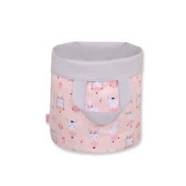 Double-sided toy basket L - ballerinas pink/gray