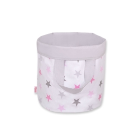Double-sided toy basket M- Gray-pink stars/Gray