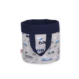 Double-sided toy basket M - gray rabbits/dark blue