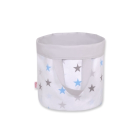 Double-sided toy basket M - stars blue-gray/gray