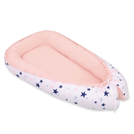 Doublesided Babynest- navy blue stars/powder pink