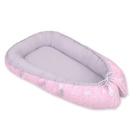 Doublesided Babynest- pink rabbits/gray