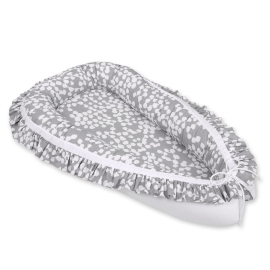 Doublesided Babynest with a ruffle - bubbles gray/white
