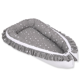 Doublesided Babynest with a ruffle - mini stars white/white