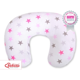Feeding pillow for Baby- Gray-pink stars
